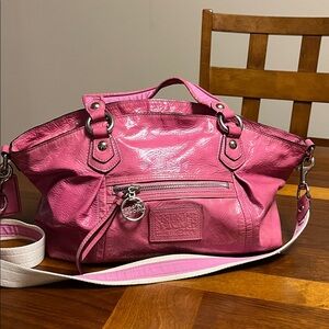 Coach Pink Patent Leather Shoulder Bag, vintage, poppy,